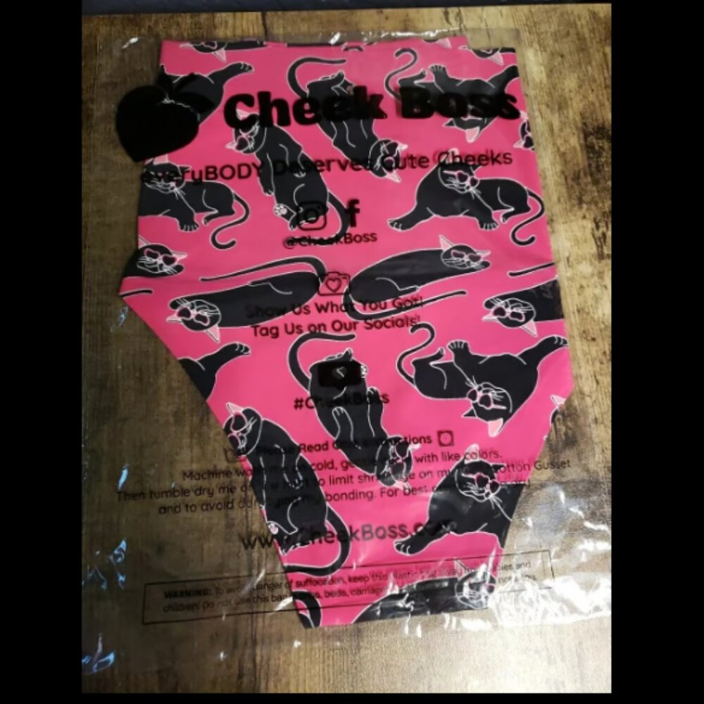 NEW Cheek Boss Thong Panties Hot Pink Black Cat, Size 2XL